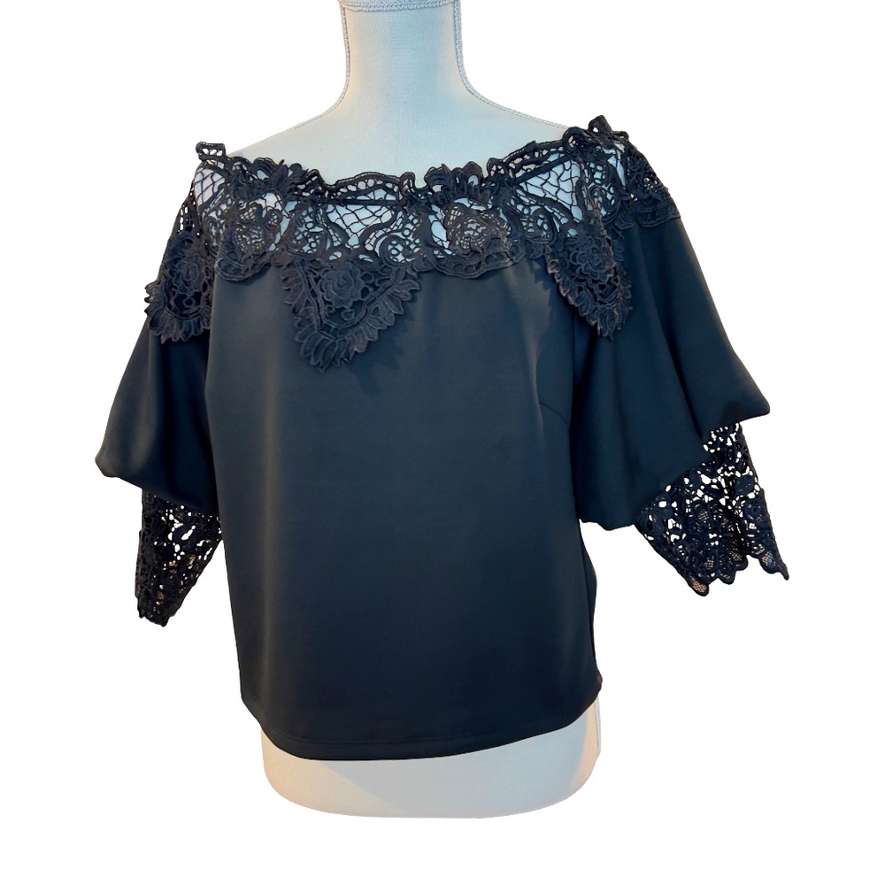 #A257  CQ by CQ  Romantic  Black Lace Off-Shoulder Chic Vintage Top NWOT  L - Picture 3 of 11